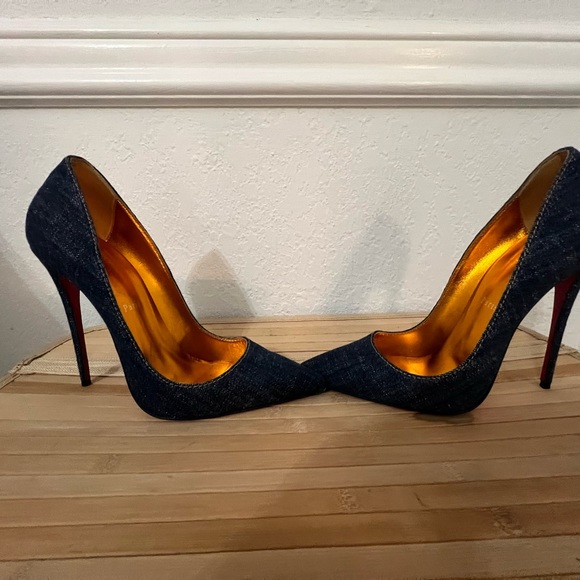 Christian Louboutin So Kate 120 Blue Denim Saba Gold Stiletto Heel Pump 41 - Picture 1 of 11